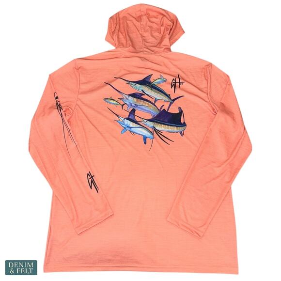 Guy Harvey Papaya Punch LS Performance Fishing Hoodie UPF Sun Shirt NEW~NWT - Picture 9 of 16